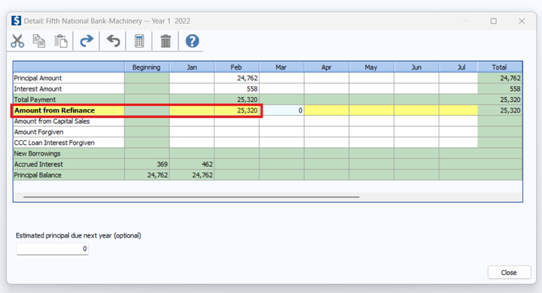Including the Amount from Refinance in Loan Payment detail.
