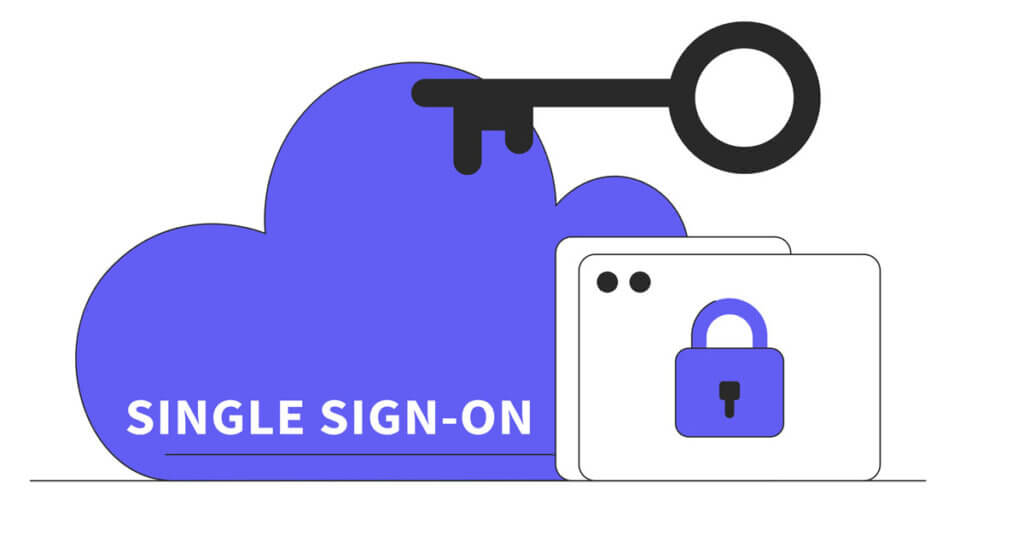 Single sign on graphic with cloud and key