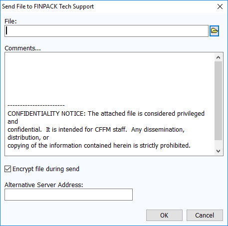 Sending a FINPACK file to technical support