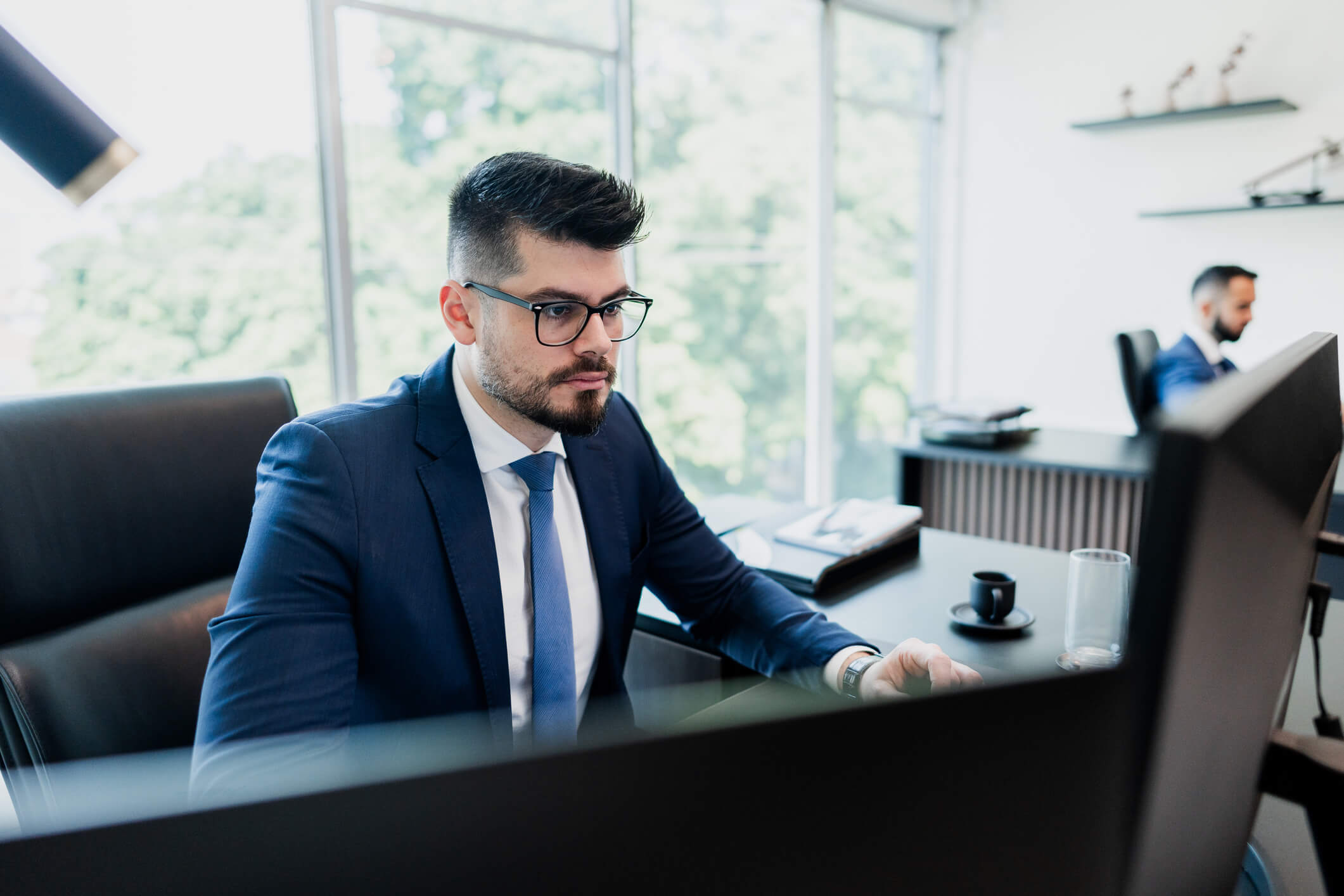 Banker working at computer
