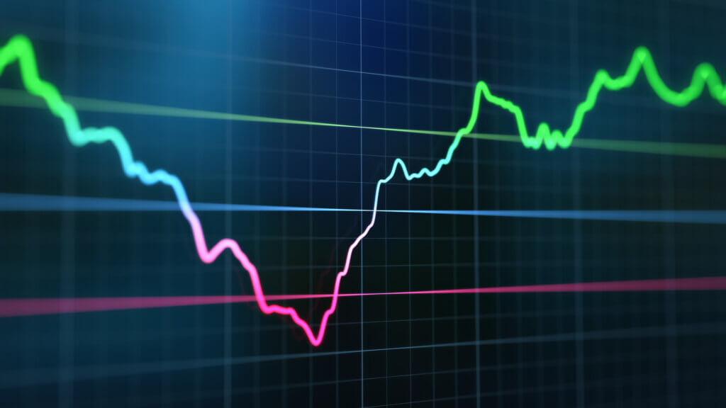 Volatile single line graph, close-up with copy space stock photo