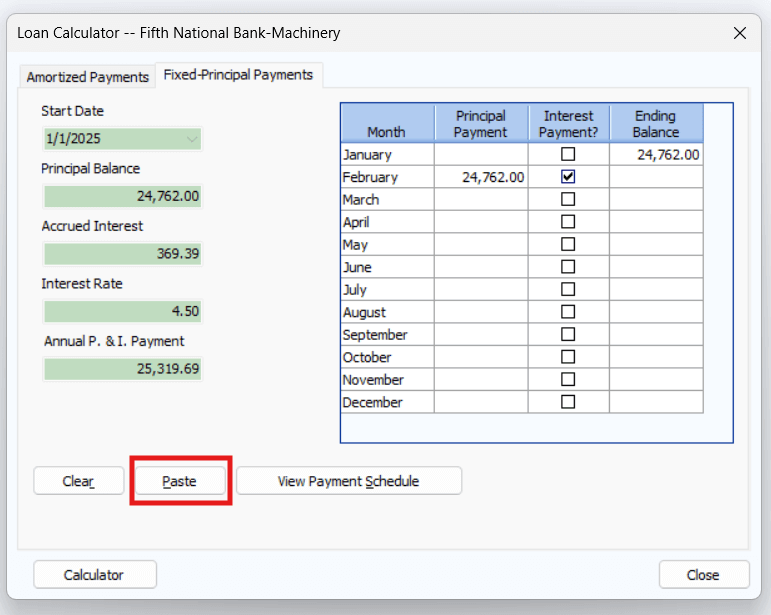 Using the Fixed-Principal Payments option in the FINPACK Loan Calculator.